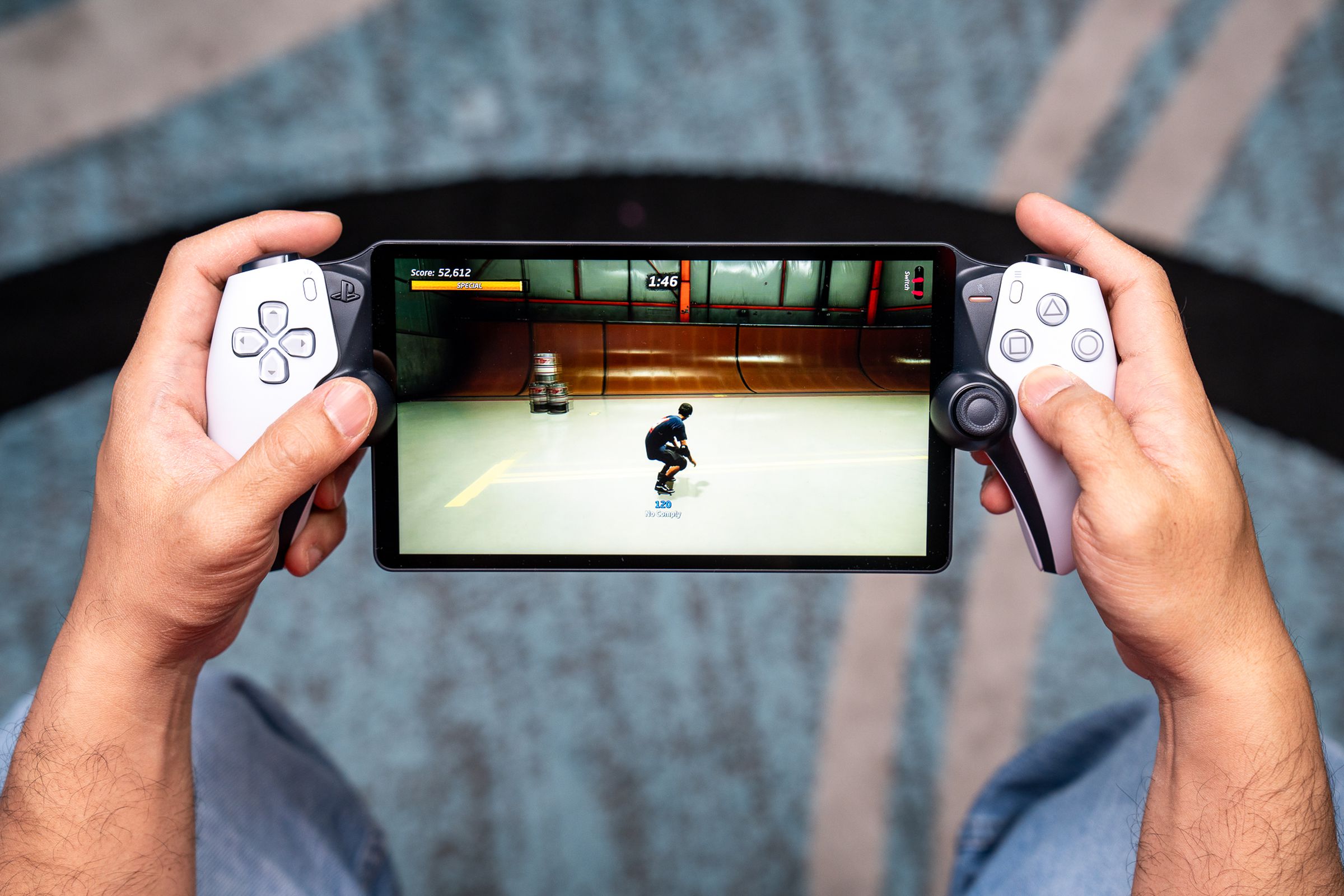 A person playing a PS5 game via Remote Play on the PlayStation Portal.