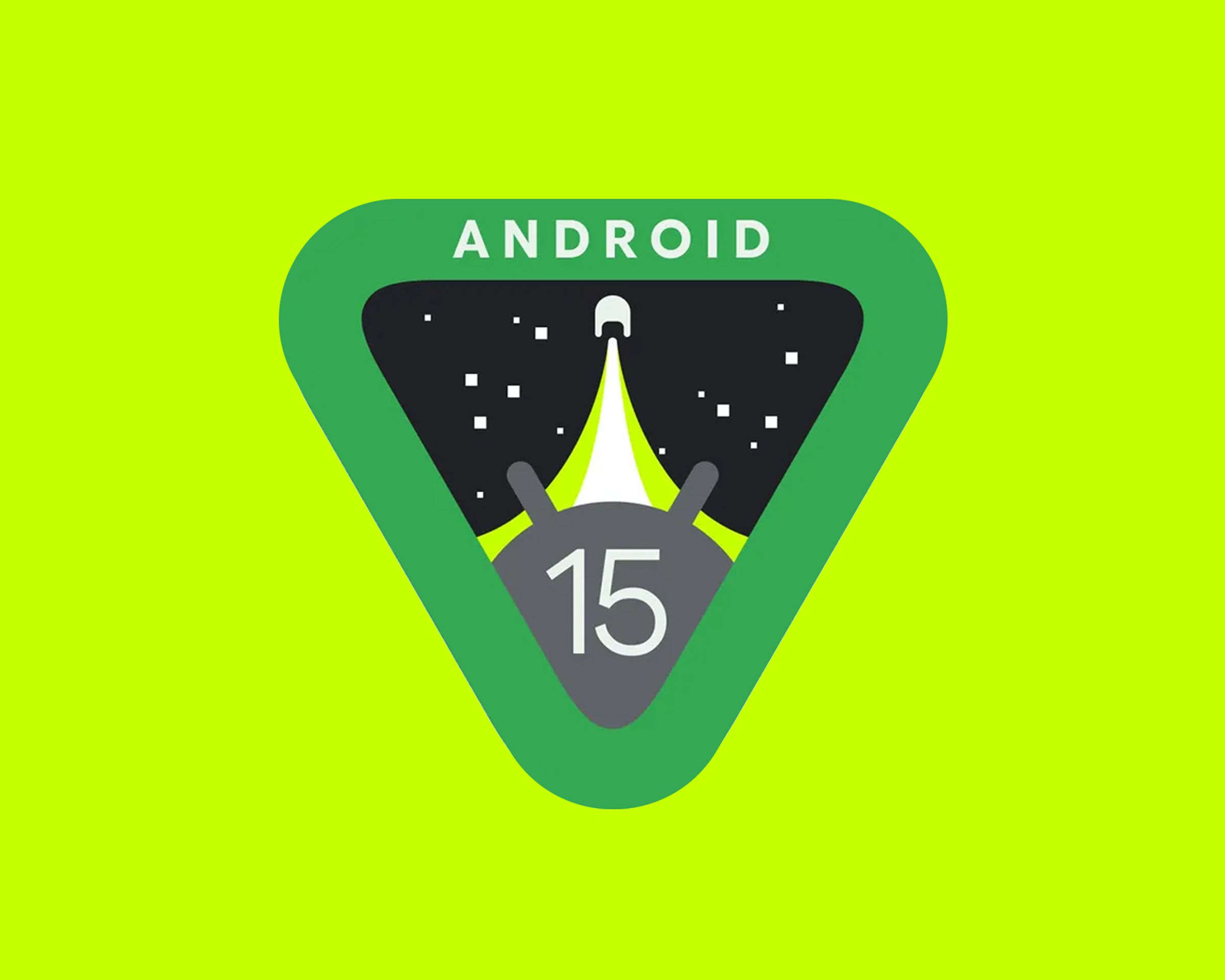The Android 15 logo on a light green background.