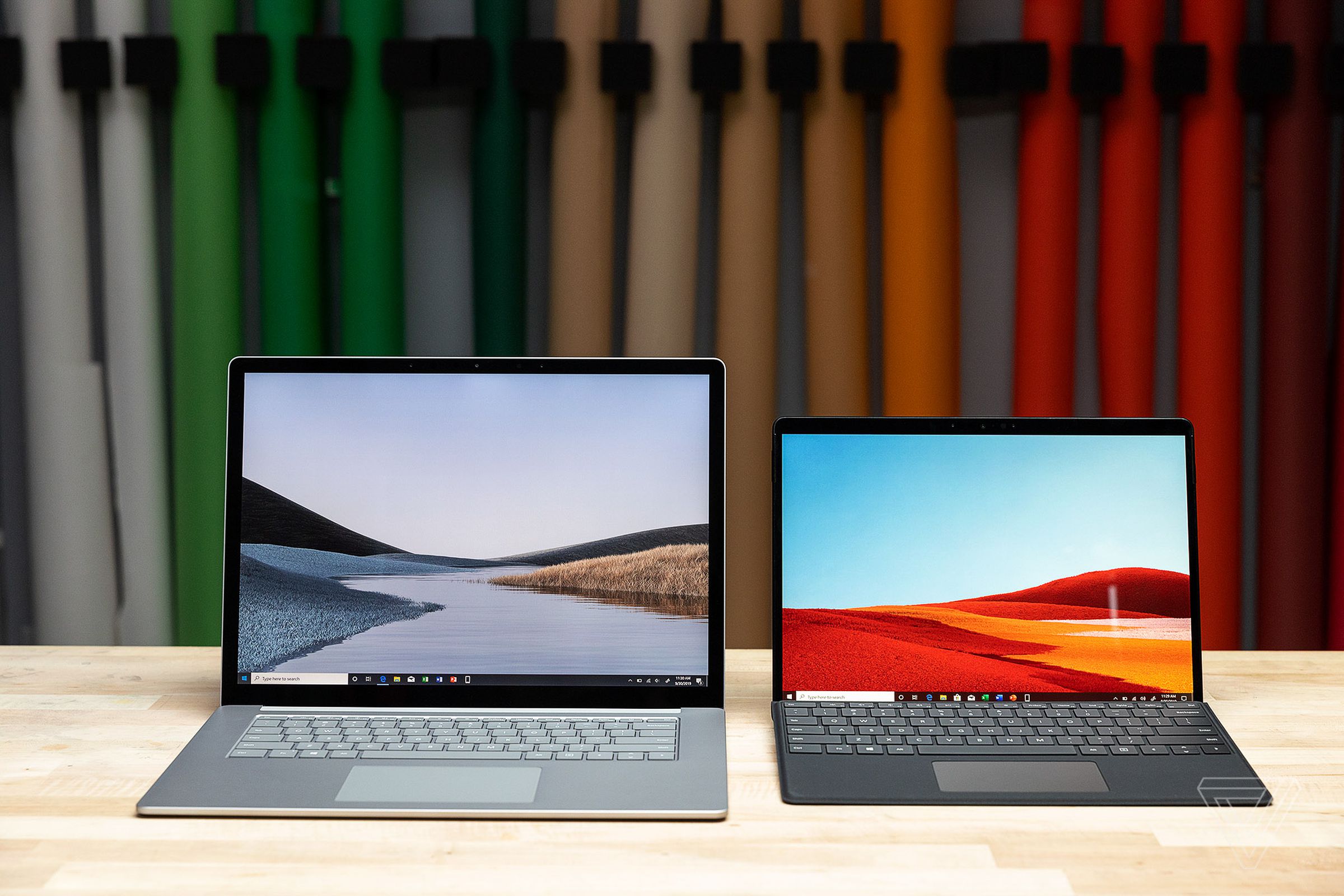 Two Microsoft Surface devices on a table