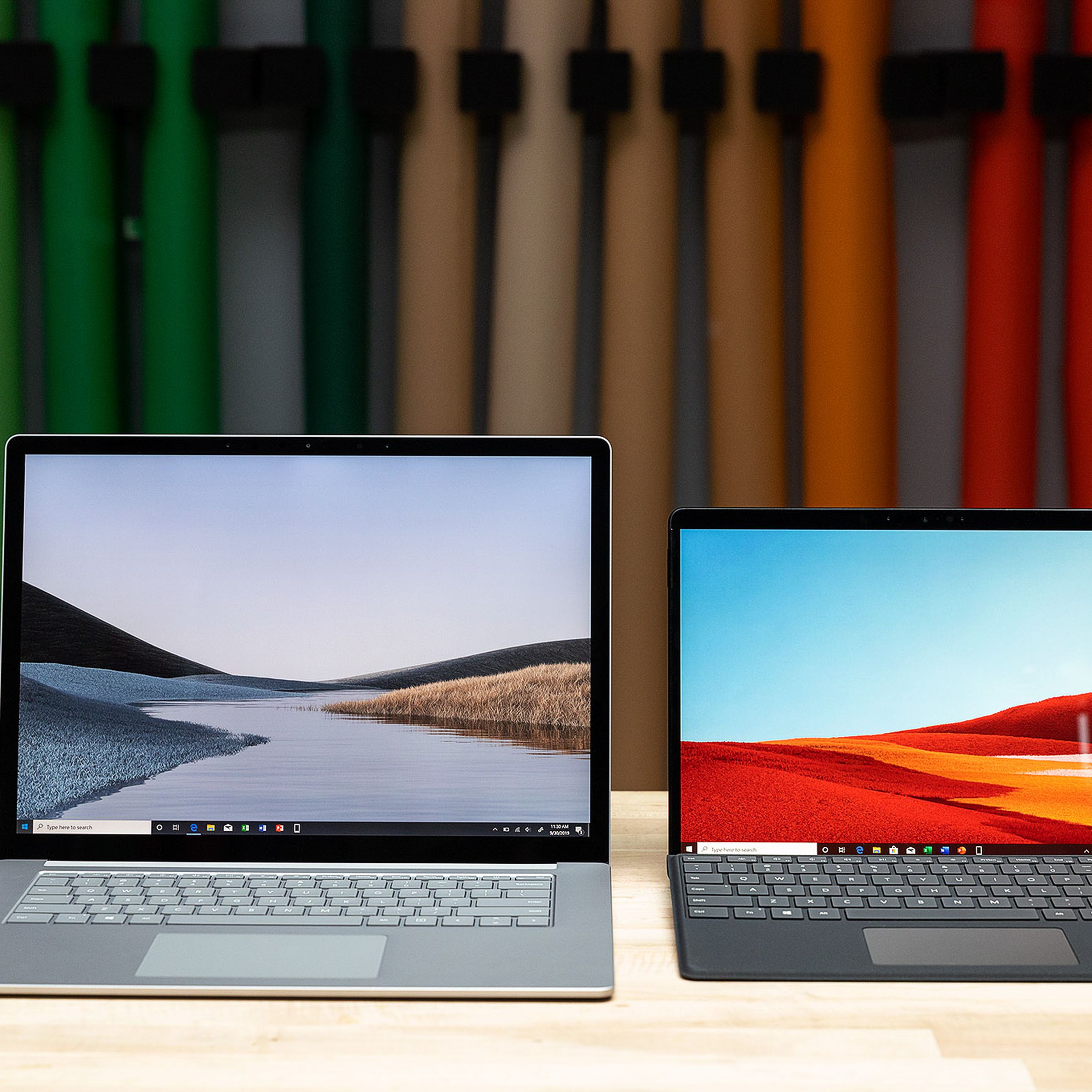 Two Microsoft Surface devices on a table