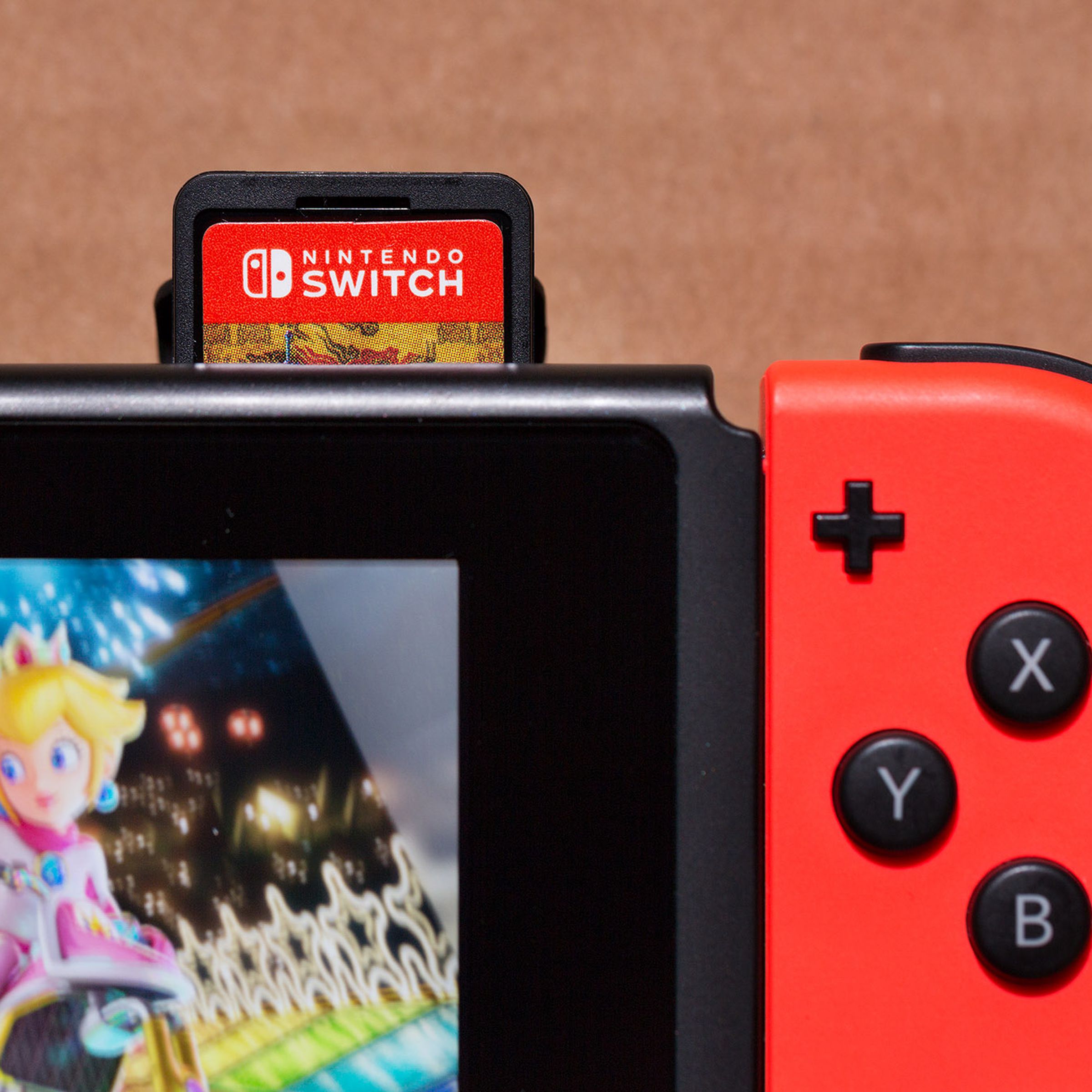 A close-up photo of a Nintendo Switch.