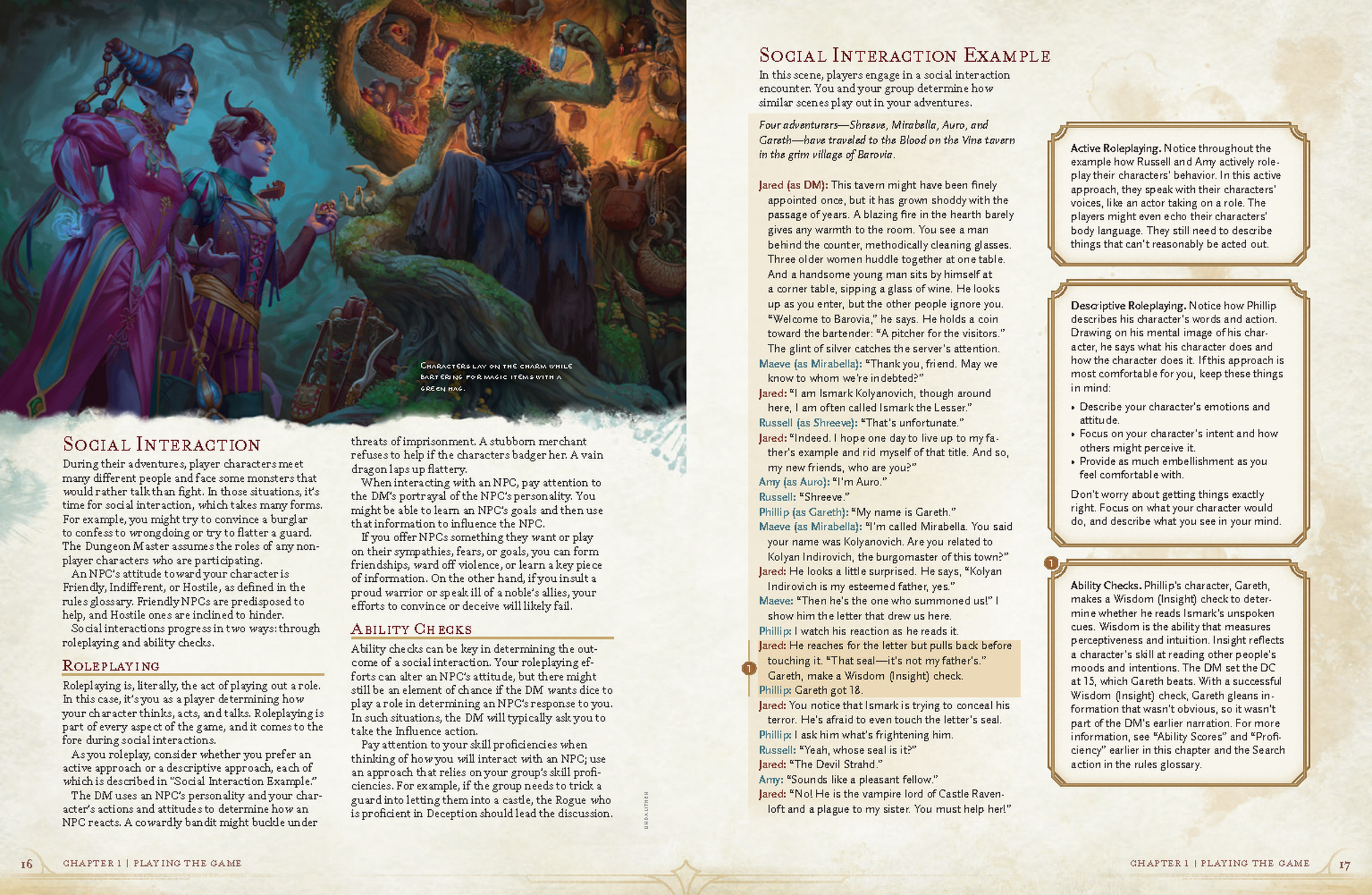 D&amp;D <em>fifth edition blew up in popularity thanks to actual play livestreams that emphasized social interactions, so it’s no surprise this component is now much more centered in the first chapter. (View in full resolution </em><a href=other/em__-3 loading=