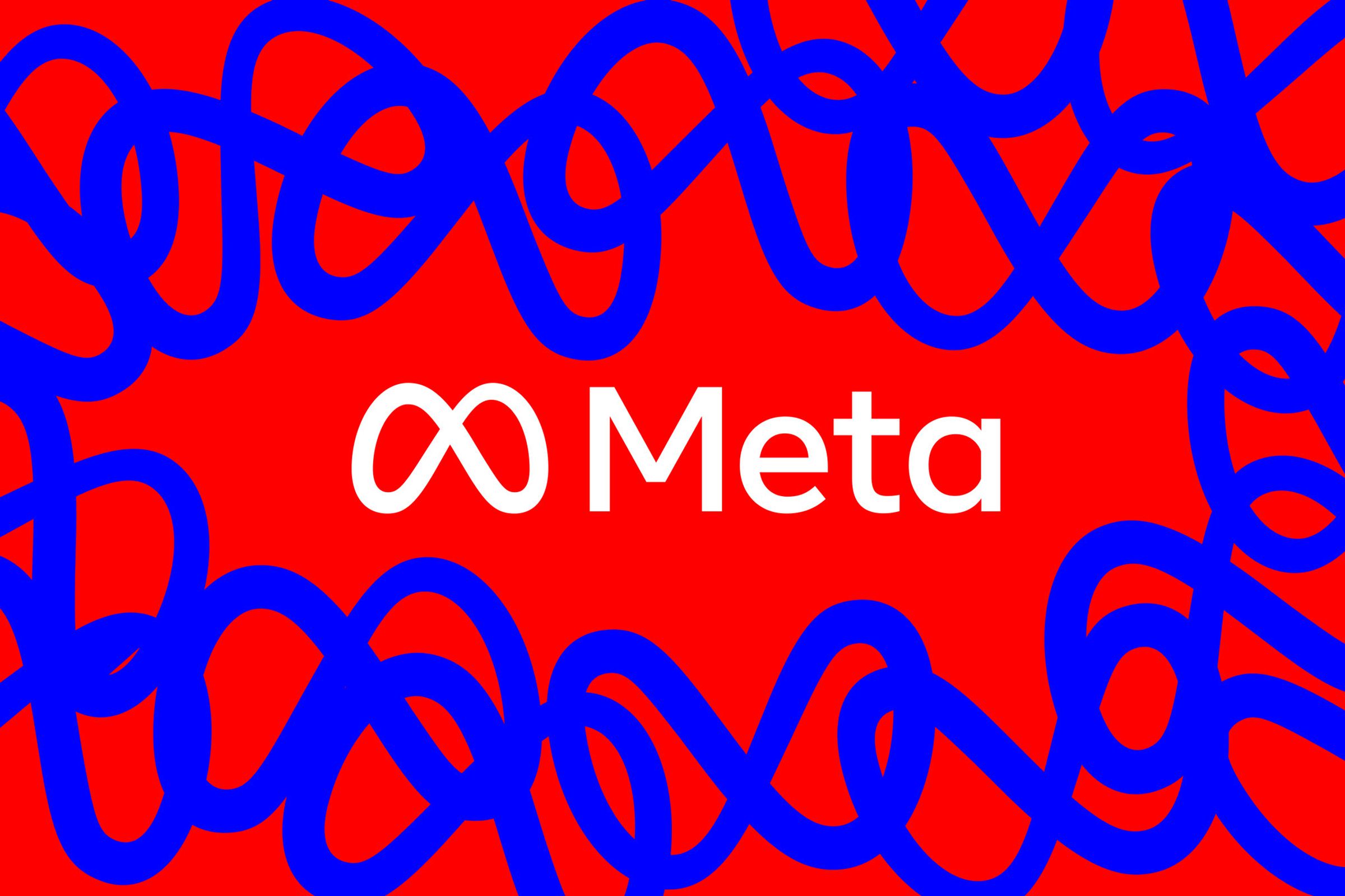 Image of Meta’s wordmark on a red background.