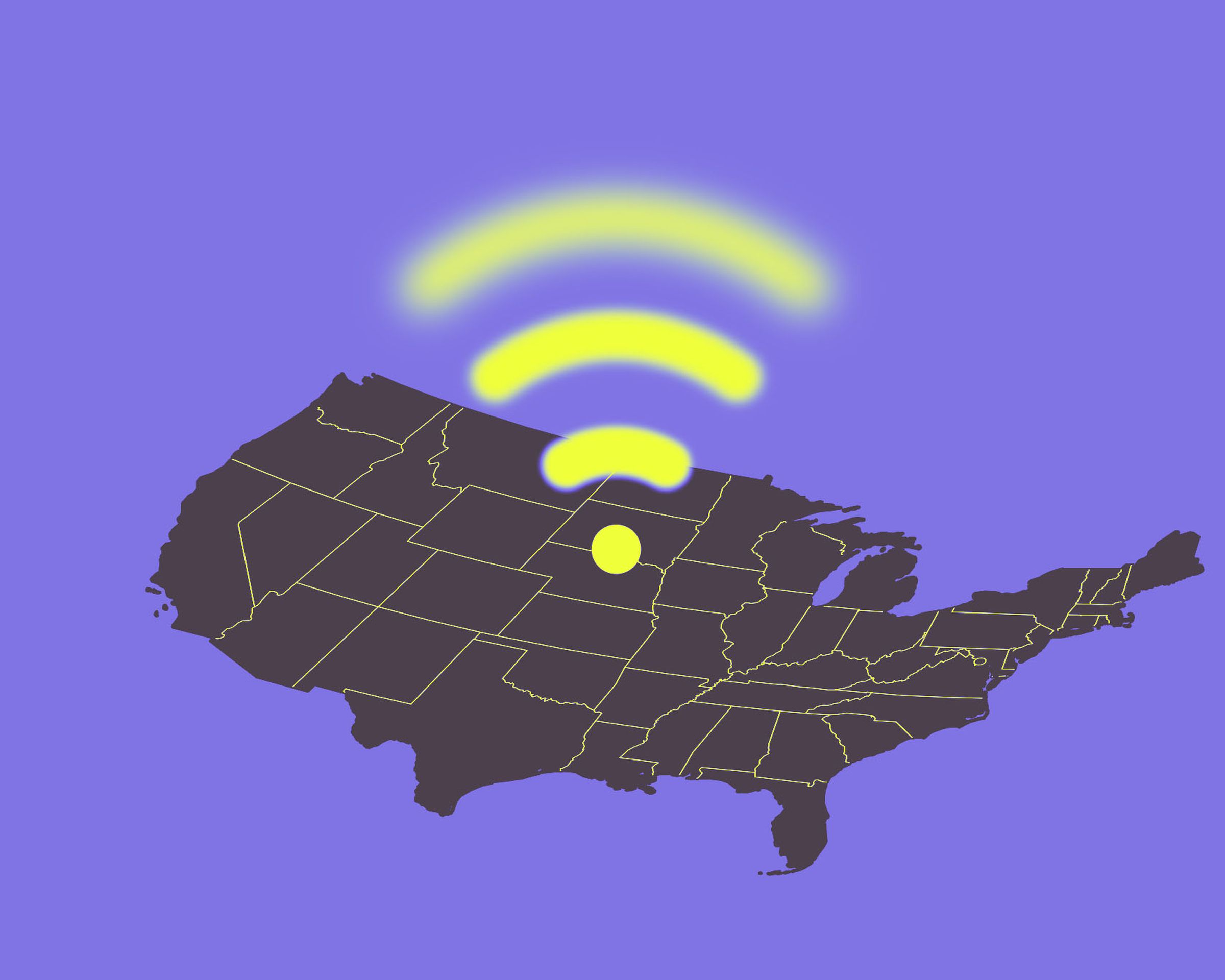 A fading Wifi symbol above the United States.