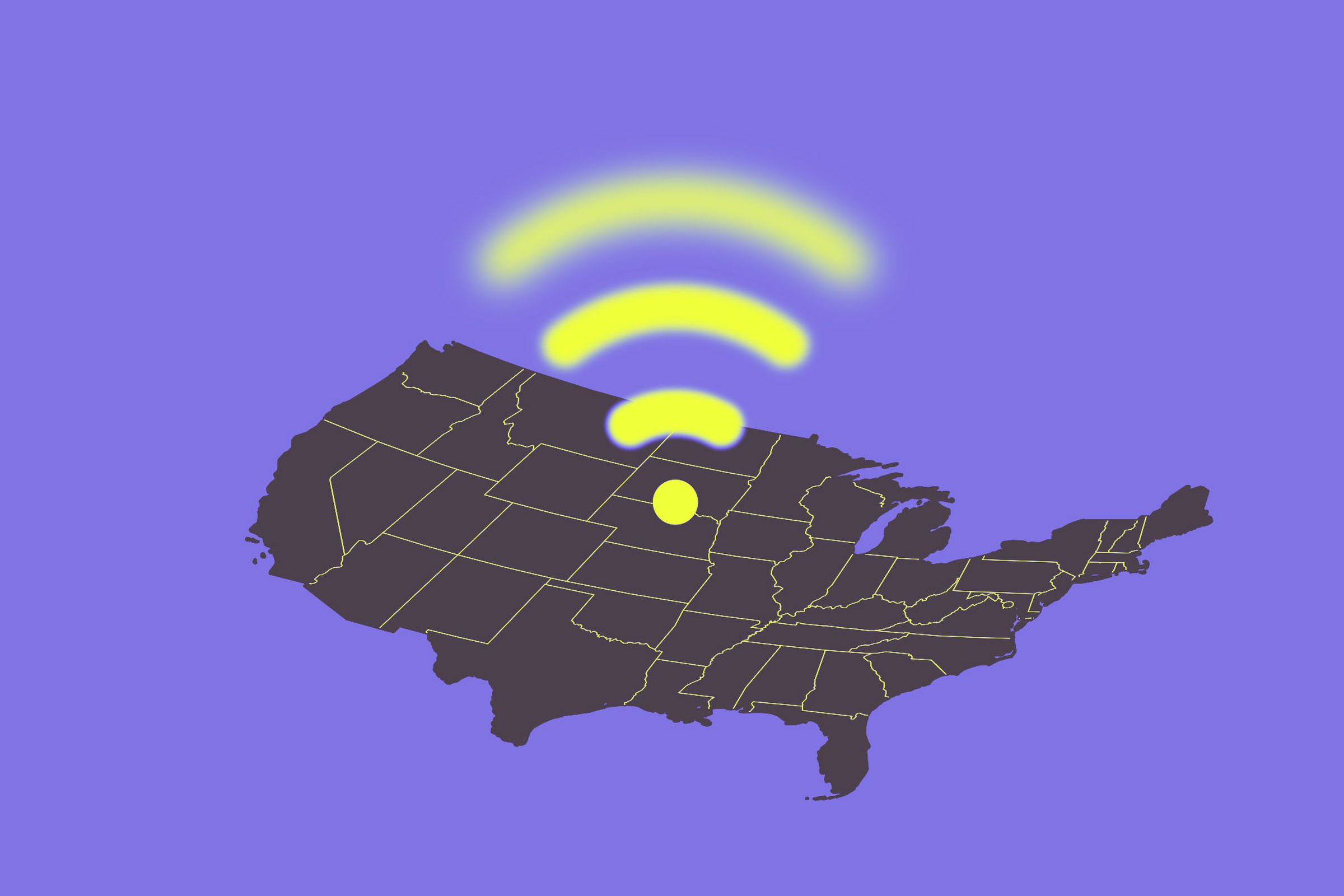 A fading Wifi symbol above the United States.