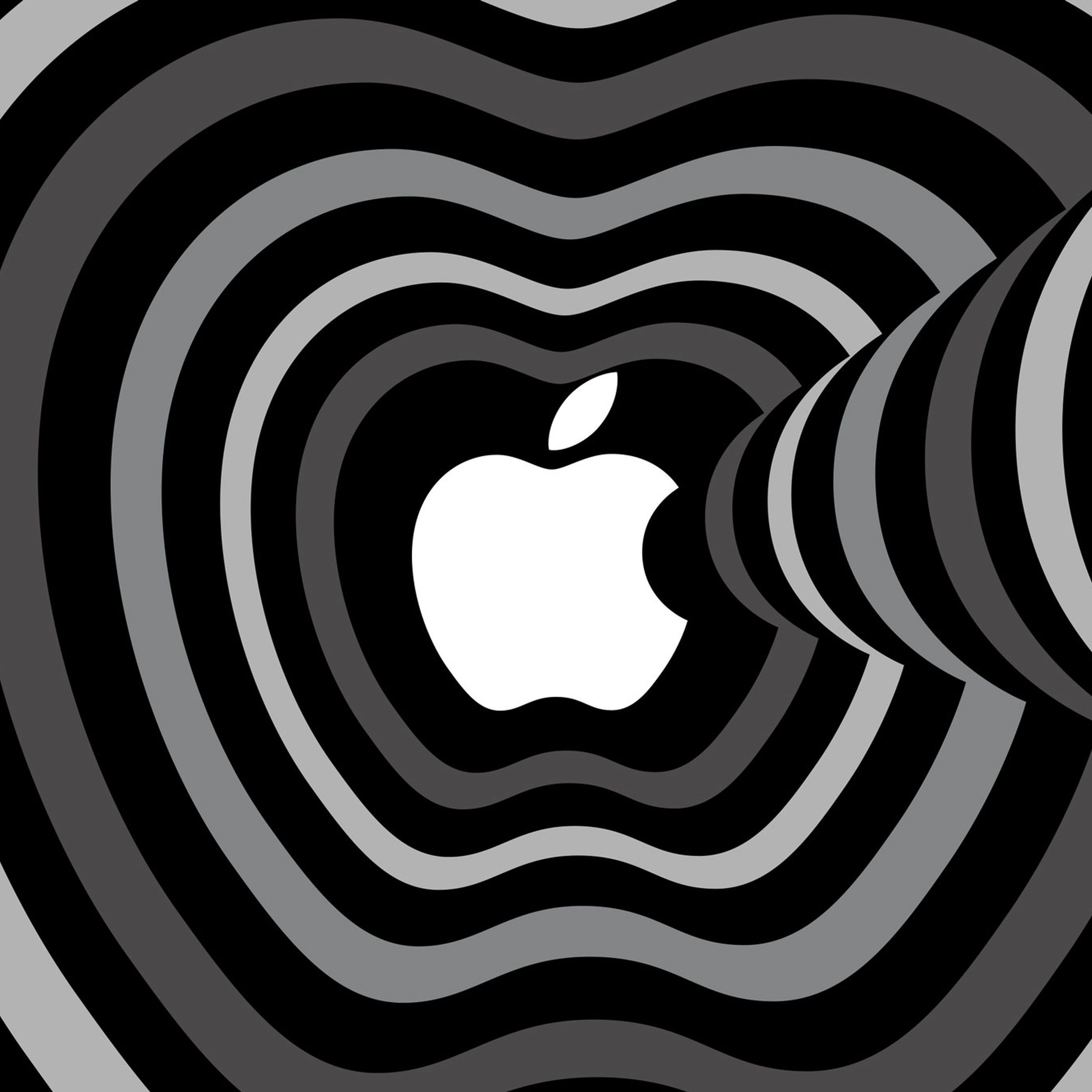 A black-and-white graphic showing the Apple logo