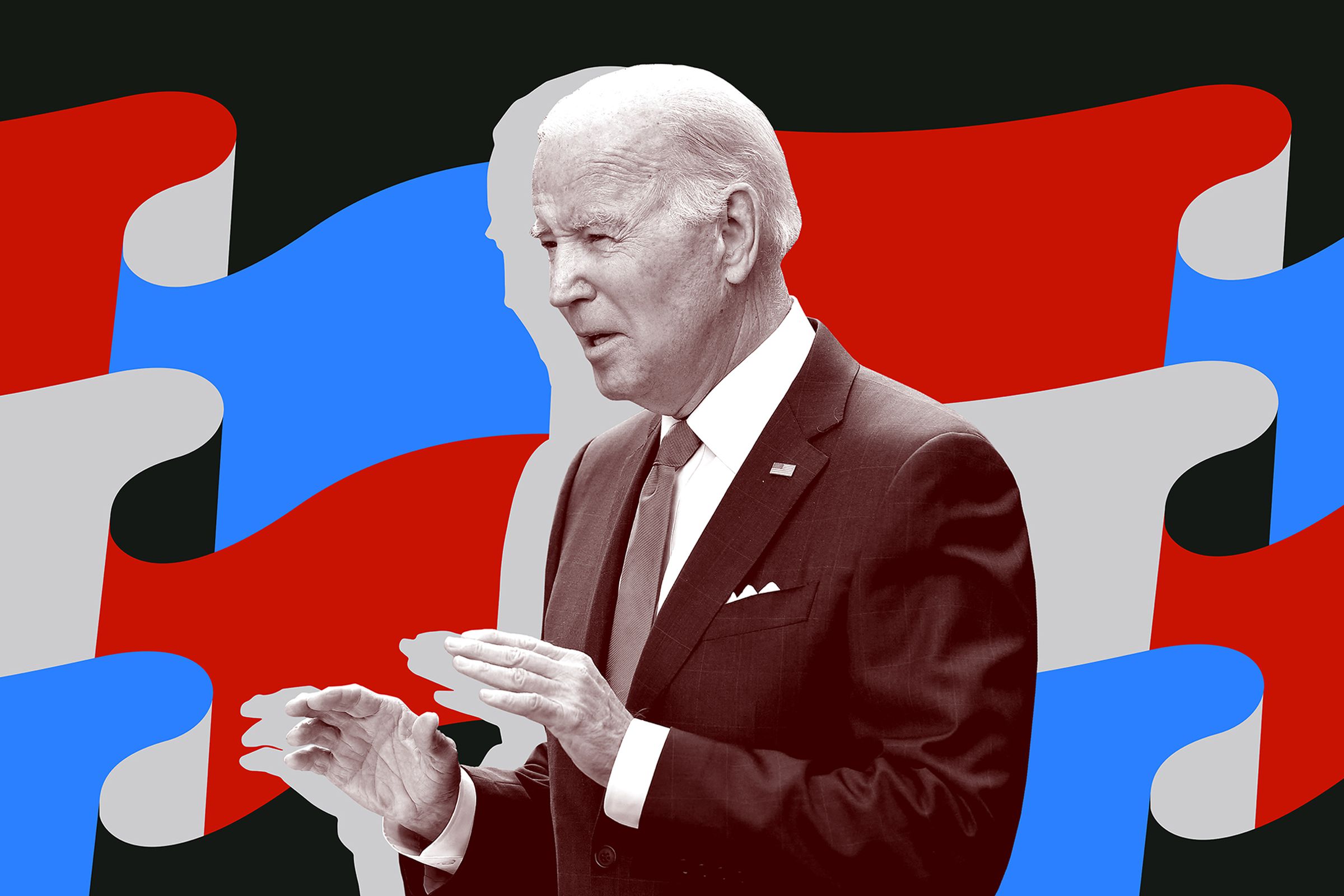 A picture of Joe Biden with red and blue graphics.